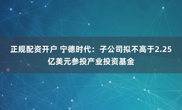 正规配资开户 宁德时代：子公司拟不高于2.25亿美元参投产业投资基金